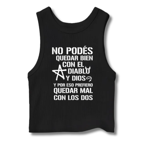 Musculosa crop top Lali 33 No podés quedar bien con el diablo y dios